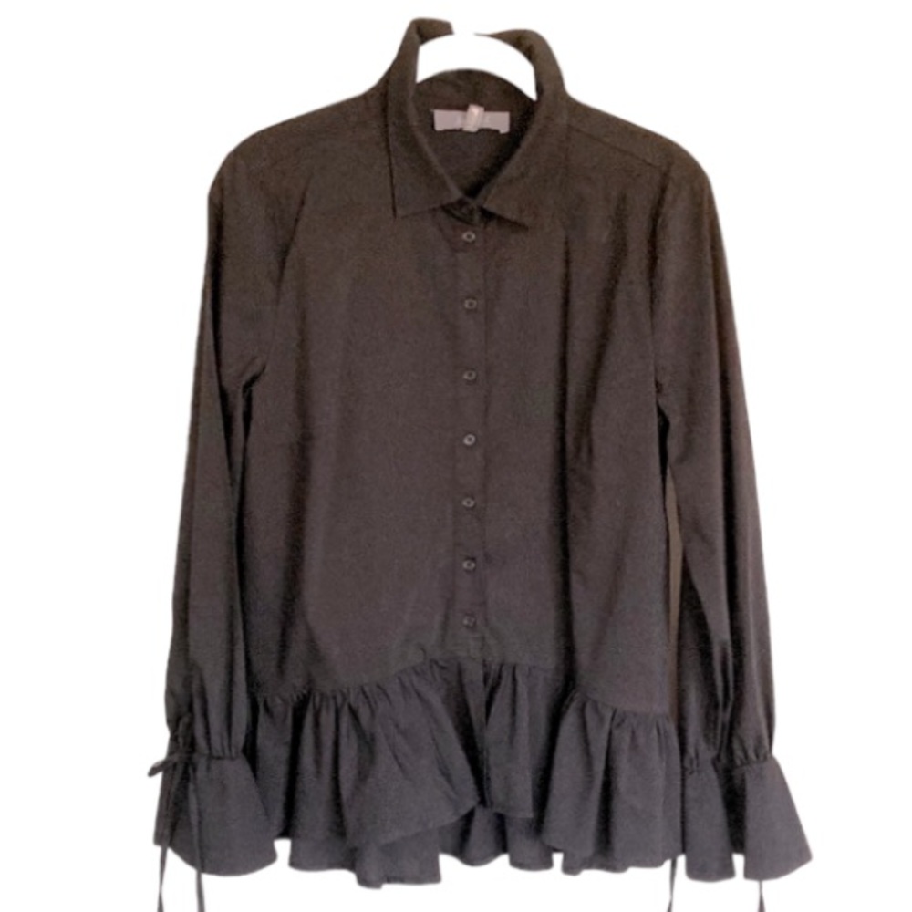 MARLED Black Ruffle Hem Shirt Top Blouse Size M